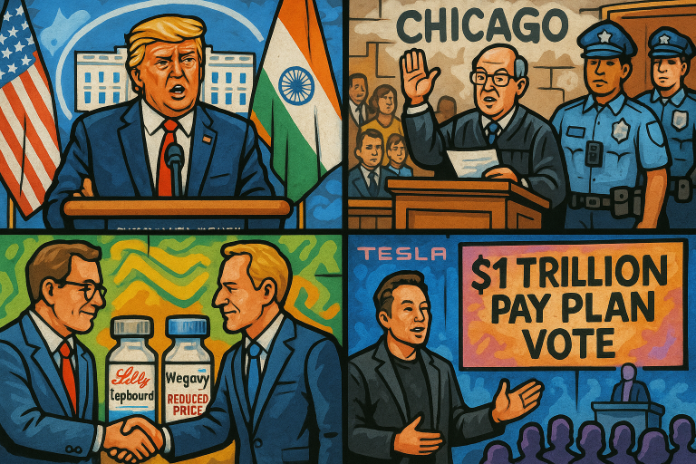 US digest: Trump hints at India visit, landmark drug pricing deal and Tesla’s high-stakes vote