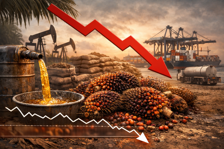 Malaysia palm oil slips as crude oil losses and export slowdown collide